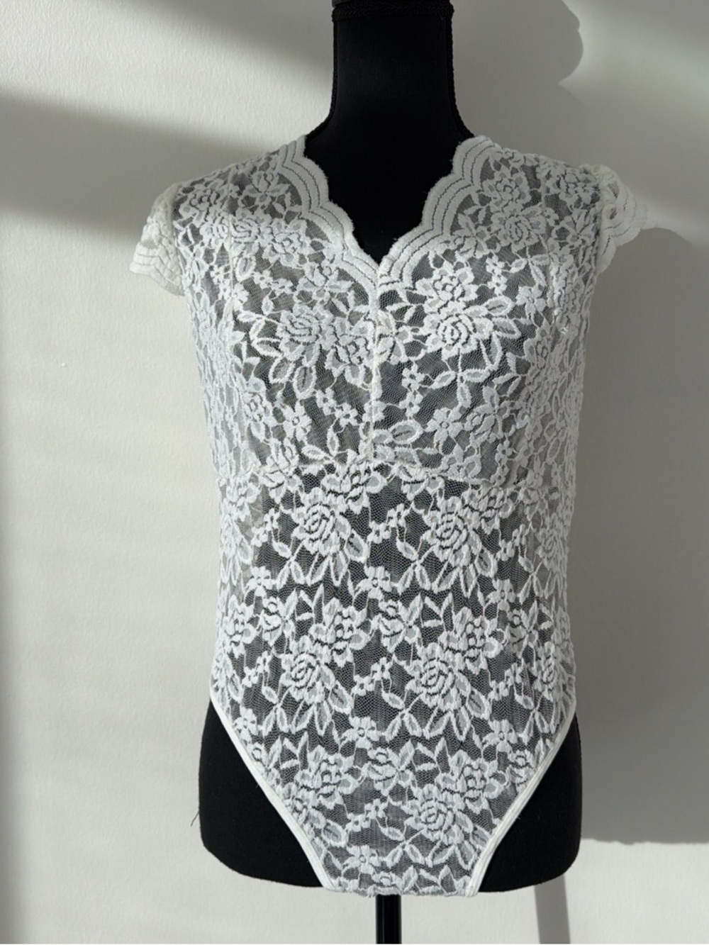 SOLD White Floral Lace V-Neck Bodysuit